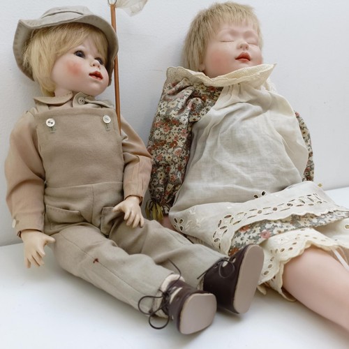 1249 - A bisque head doll, and other dolls (box)