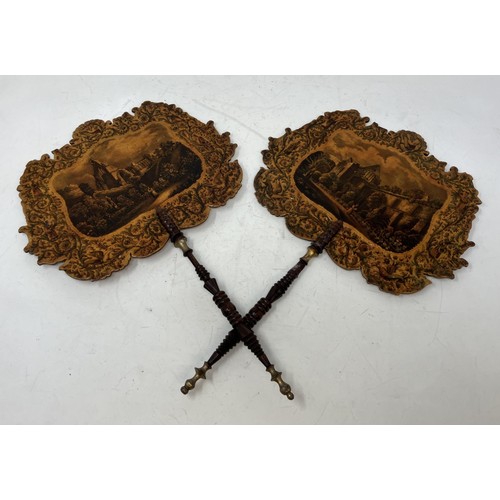 1300 - A pair Victorian of hand screens, a pair of brackets, 35 cm wide, and another bracket (5)