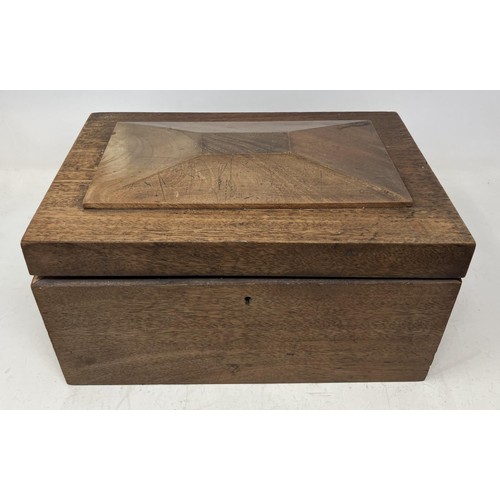 1303 - A treen hour glass, a spice box, a writing slope, a dome top box, and a box (5)