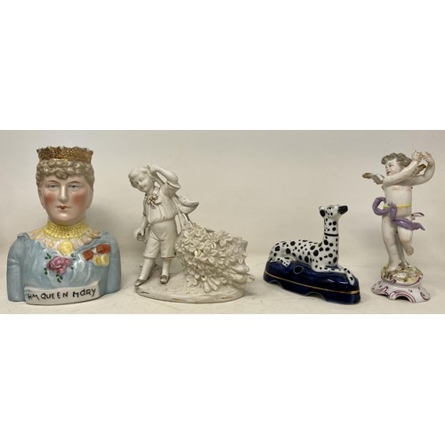 1305 - A Continental porcelain centrepiece, two cherubs holding a conch shell, and assorted other ceramics ... 