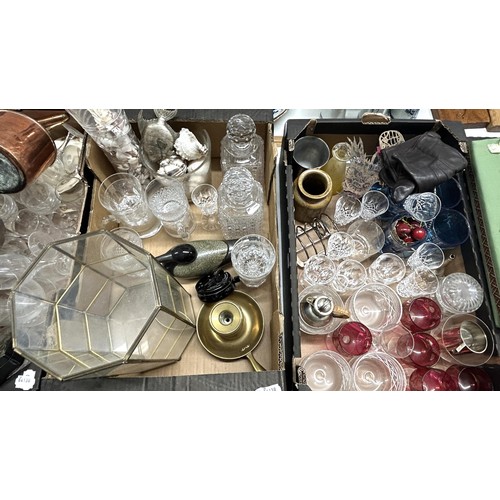 1356 - Assorted glassware, a copper kettle, other items and assorted pictures (4 boxes)