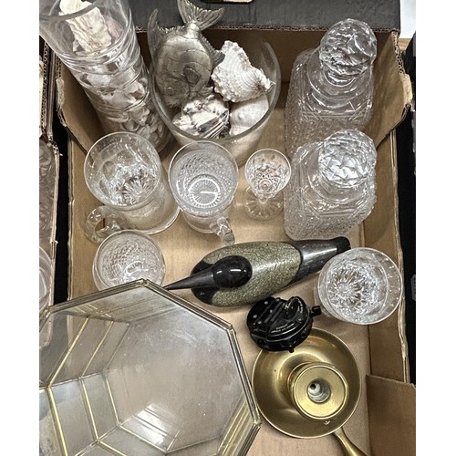 1356 - Assorted glassware, a copper kettle, other items and assorted pictures (4 boxes)