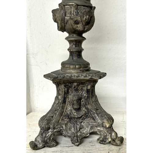 1361 - A pair of silver plated ecclesiastical style pricket candlesticks, 55 cm high (2)