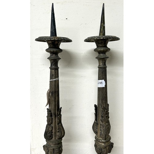 1361 - A pair of silver plated ecclesiastical style pricket candlesticks, 55 cm high (2)