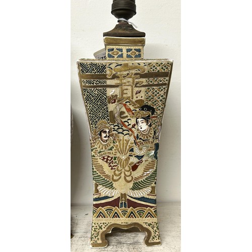 1362 - A Japanese Imari vase, adapted into a lamp, 36 cm high, (over fitment), and a similar Satsuma lamp, ... 