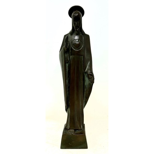 1369 - A bronze figure, of Christ, indistictly signed Zonnwende (?), 33 cm high