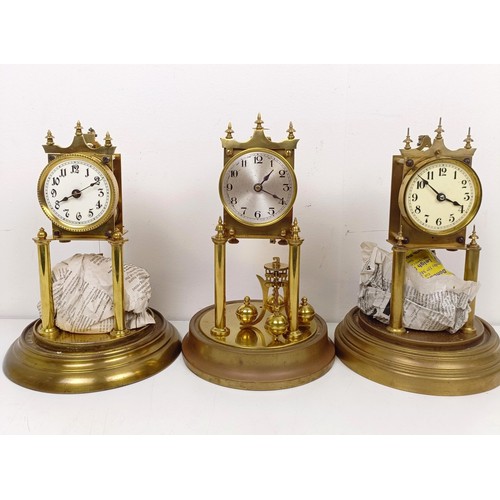 1500 - Three 400 day clocks, under glass domes (3)