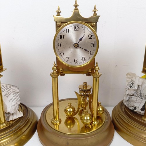 1500 - Three 400 day clocks, under glass domes (3)