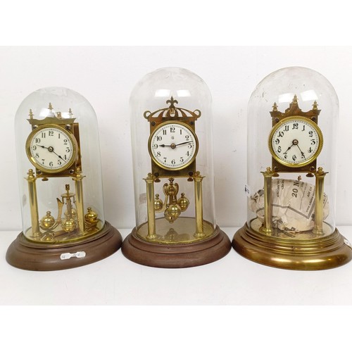 1501 - Three 400 day clocks, under glass domes (3)