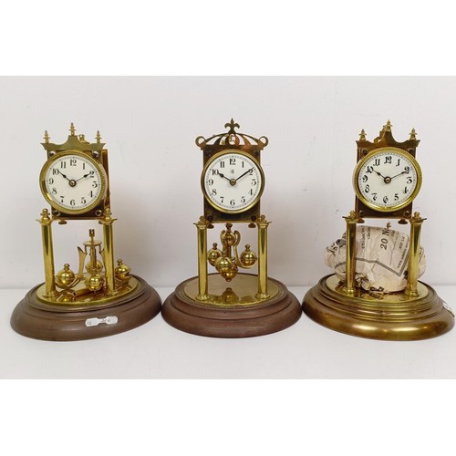 1501 - Three 400 day clocks, under glass domes (3)