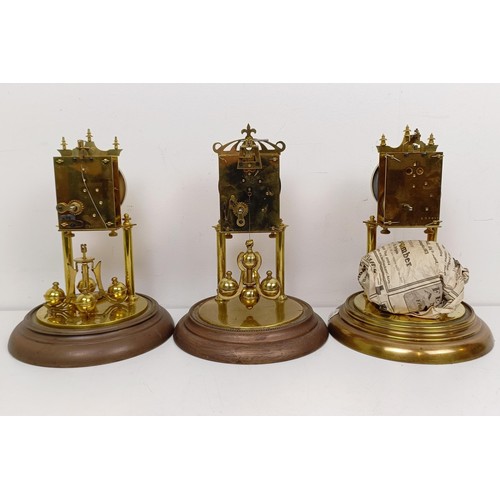 1501 - Three 400 day clocks, under glass domes (3)