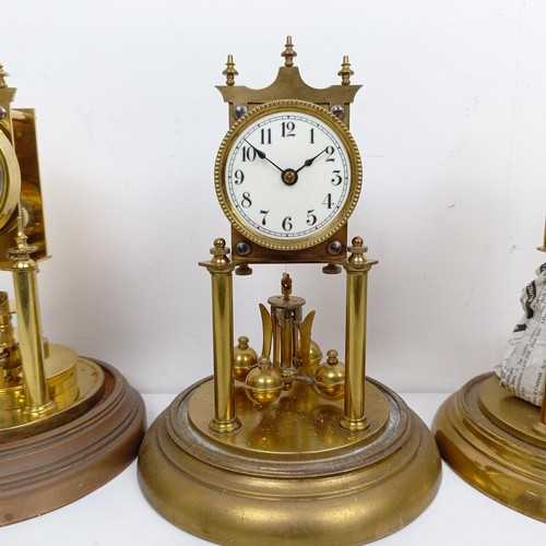 1502 - Three 400 day clocks, under glass domes (3)