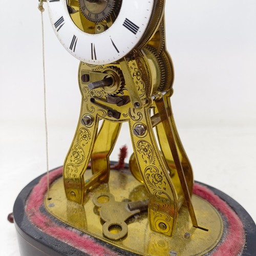 1507 - A late 19th/early 20th century glass skeleton clock, with repeat, the 5 cm diameter enamel chapter r... 