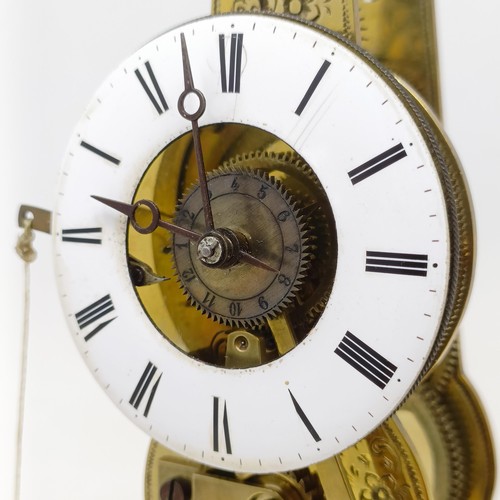 1507 - A late 19th/early 20th century glass skeleton clock, with repeat, the 5 cm diameter enamel chapter r... 