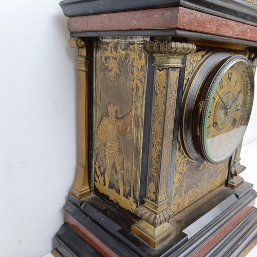 1519 - A mantel clock, the gilt dial having a twin train eight day movement, striking on a chime, in a poli... 