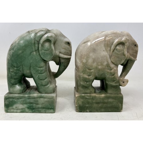 1321 - A pair of green stone bookends in the form of elephants, a Chinese soapstone carving, assorted silve... 