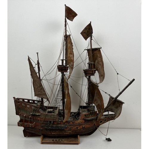 1322 - A model of a galleon, a copper bowl, assorted metalwares and other items (qty)