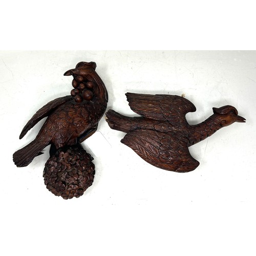 1341 - A pair of late 19th century carved wood figures, of birds, 22 cm high, and 13 cm high (2)