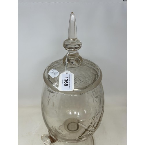 1368 - A chemist glass dispensing urn and cover, 54 cm high