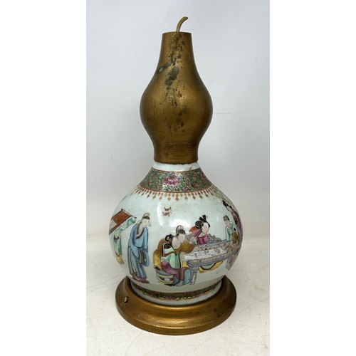 1372 - A Chinese famille rose vase, adapted into a lamp, 44 cm high (over fitment), and another similar, 36... 