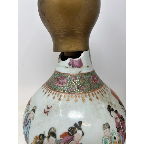 1372 - A Chinese famille rose vase, adapted into a lamp, 44 cm high (over fitment), and another similar, 36... 