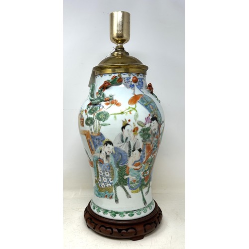 1372 - A Chinese famille rose vase, adapted into a lamp, 44 cm high (over fitment), and another similar, 36... 