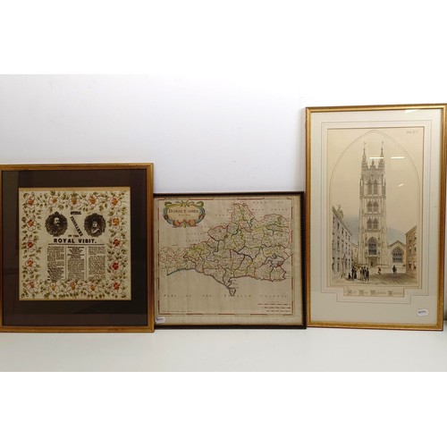 1403 - A Robert Morden map of Dorset Shire, 39 x 45 cm, an Official Programme Of The Royal Visit, framed, 3... 