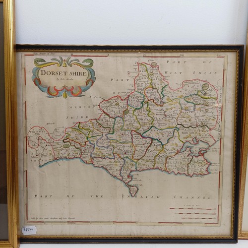 1403 - A Robert Morden map of Dorset Shire, 39 x 45 cm, an Official Programme Of The Royal Visit, framed, 3... 