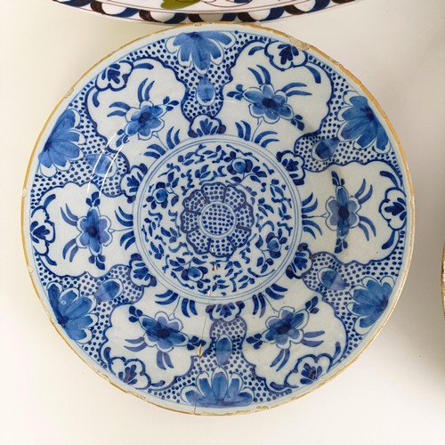 1406 - A Delft blue and white bowl, 31 cm diameter, and assorted other Delft (6)