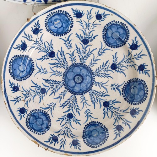 1406 - A Delft blue and white bowl, 31 cm diameter, and assorted other Delft (6)