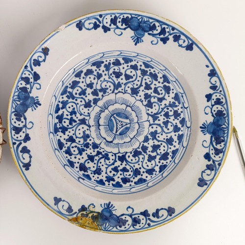 1406 - A Delft blue and white bowl, 31 cm diameter, and assorted other Delft (6)