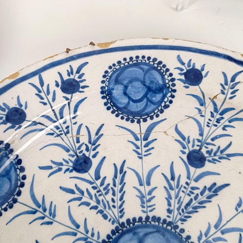 1406 - A Delft blue and white bowl, 31 cm diameter, and assorted other Delft (6)