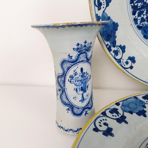 1407 - A pair of blue and white Delft dishes, 36 cm diameter, and assorted other Delft (9)