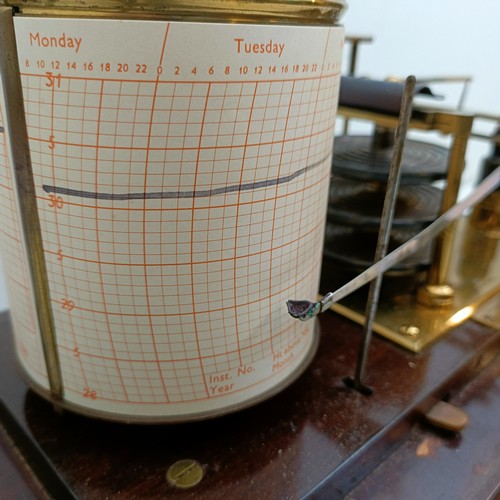 1496 - A barograph, by Reynolds & Bransom Ltd, of Leeds, in a mahogany case, 37 cm wide