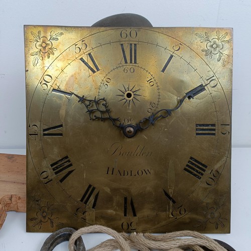 1499 - A thirty hour longcase clock movement, with a brass dial, signed Boulden, Hadlow, 27 x 26 cm