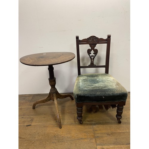 1650 - A mahogany hall chair, a single chair, two occasional tables, a trolley, a Sutherland table, a commo... 