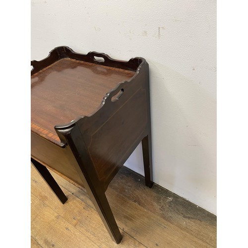 1606 - A mahogany tray topped bedside cabinet, with a cupboard door, 42 cm wide