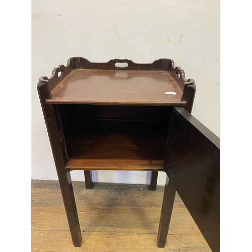 1606 - A mahogany tray topped bedside cabinet, with a cupboard door, 42 cm wide