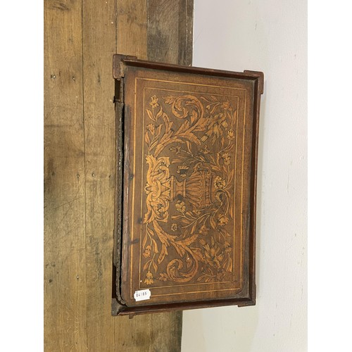 1666 - A Dutch mahogany tambour fronted pot cupboard, with a drawer, and marquetry floral decoration, 50 cm... 