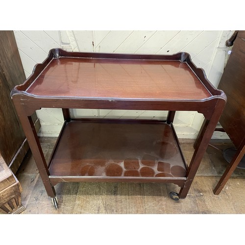 1611 - A folding piano stool, a mahogany trolley, and assorted other items (qty)