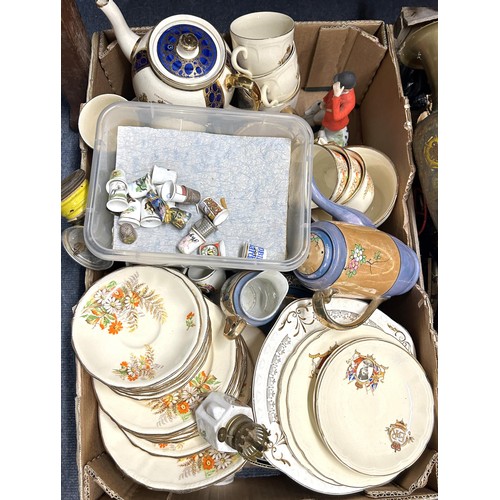 1386 - Assorted commemorative ceramics, brassware, magazines, books and other items (3 boxes)