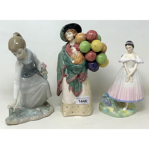 1446 - A Royal Doulton figure, the Balloon Seller HN583, another La Sylphide HN2138, a Lladro figure, and a... 