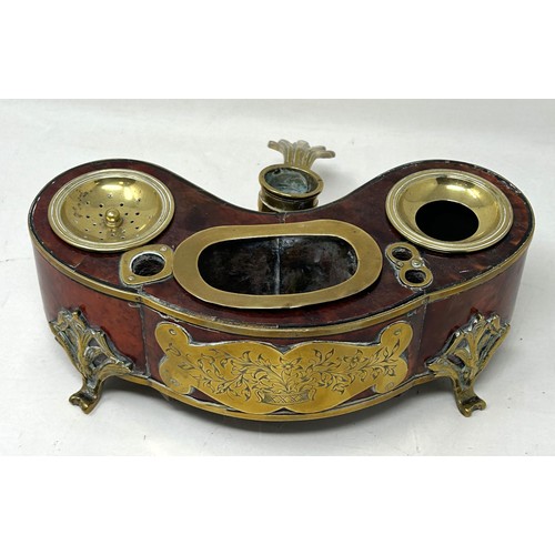 1447 - A 19th century Continental tortoiseshell and brass bound inkstand, 22 cm wide