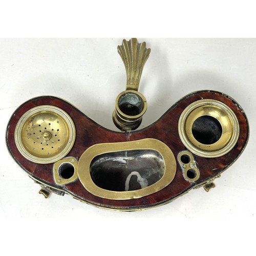 1447 - A 19th century Continental tortoiseshell and brass bound inkstand, 22 cm wide