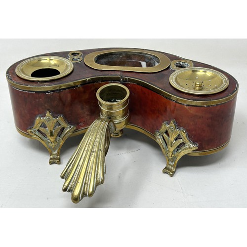 1447 - A 19th century Continental tortoiseshell and brass bound inkstand, 22 cm wide