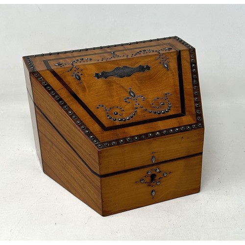 1451 - A late 19th century satinwood and beadwork stationery box, 108 cm wide