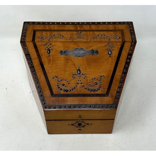 1451 - A late 19th century satinwood and beadwork stationery box, 108 cm wide