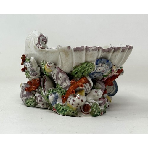 1469 - A mid-18th century Plymouth Porcelain shell salt, with enamel colours, 15.5 cm wide