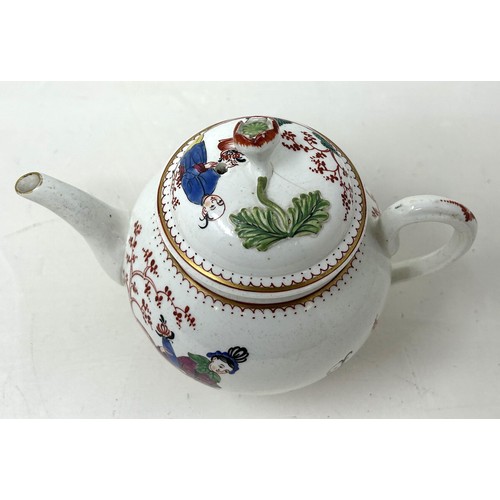 1470 - A mid-18th century Worcester porcelain teapot and cover, decorated Long Eliza pattern, in enamel col... 