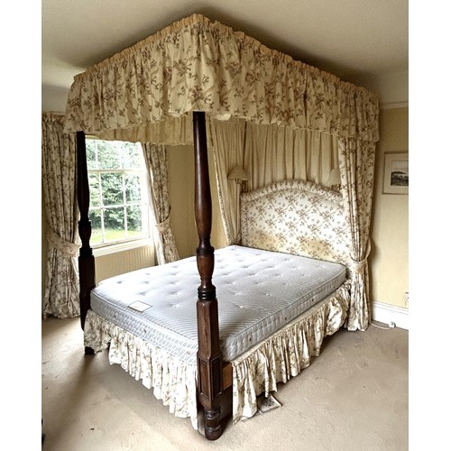 1628 - A George III style mahogany four poster, with curtains and covers